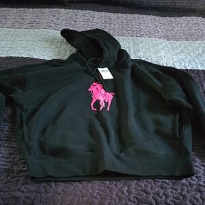 Polo by Ralph Lauren Black Hoodie with Pink Logo